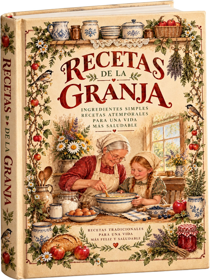Libro Recetas de la Granja, con su lomo y su portada ilustrada